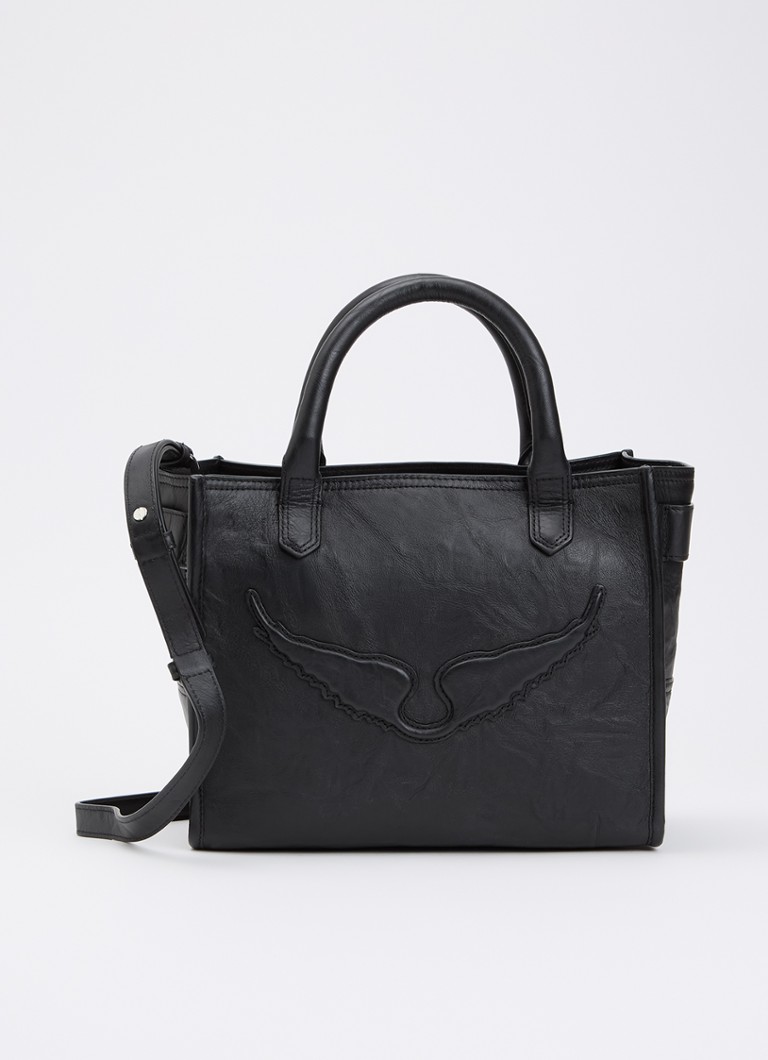 Zadig&Voltaire Dames Angel Tote XS handtas van leer met logo in de kleur Zwart