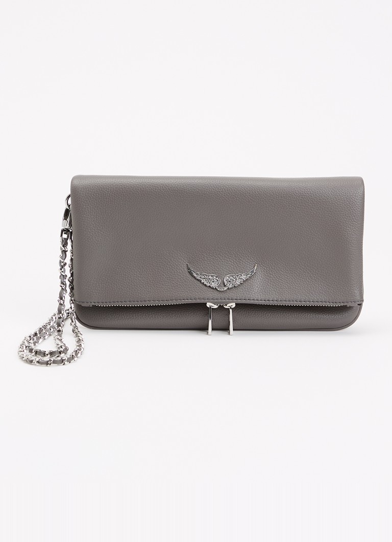 Zadig&Voltaire Dames Rock Grained clutch van leer met afneembare schouderriem in de kleur Donkergrijs