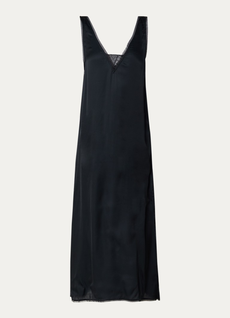 Zadig&Voltaire Dames Renzo midi jurk van satijn met details van kant in de kleur Zwart