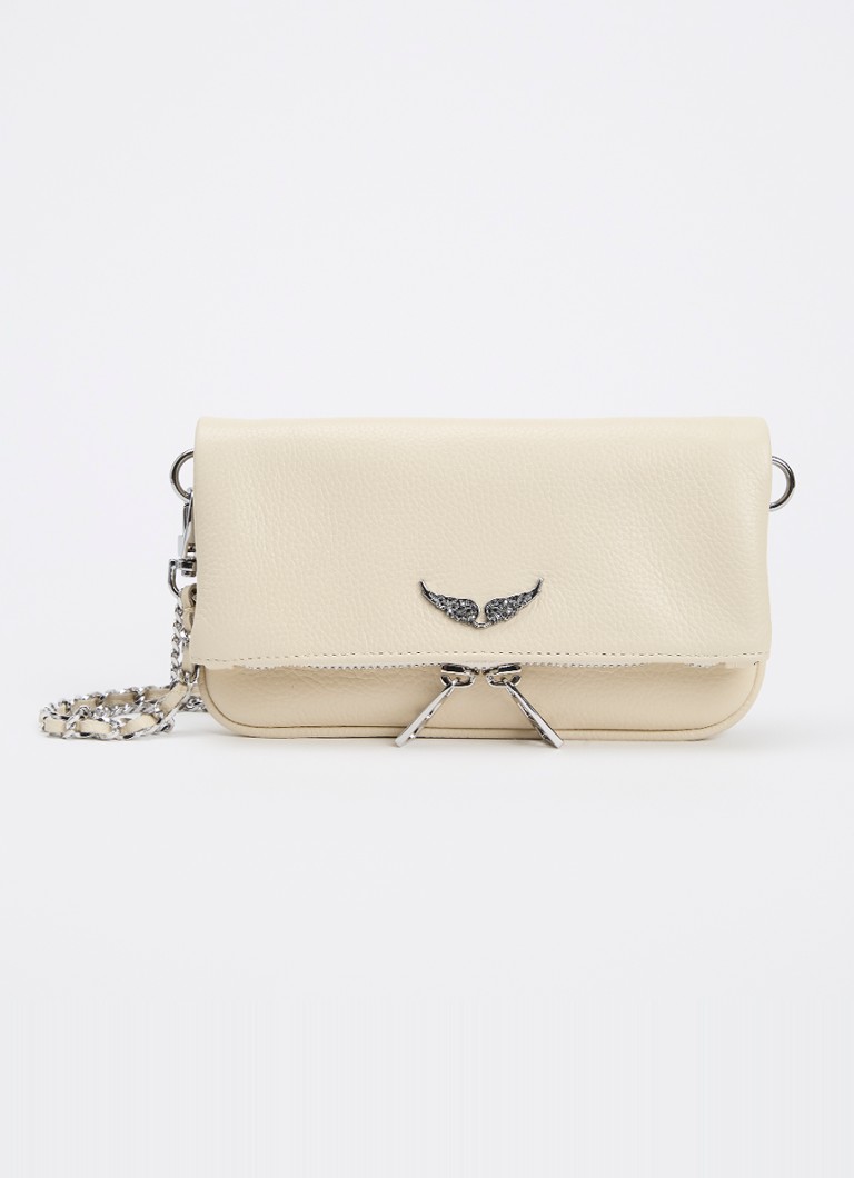 Zadig&Voltaire Dames Rock Nano clutch van leer met afneembare schouderriem in de kleur Creme