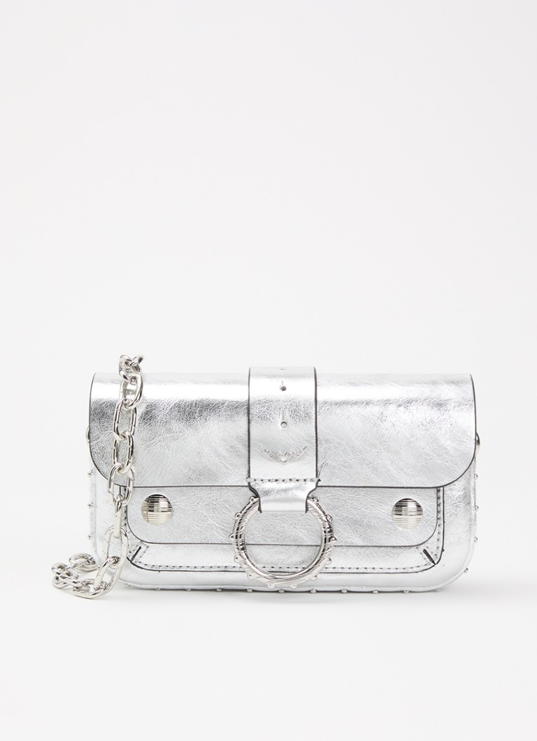 Zadig&Voltaire Dames Kate Wallet clutch van kalfsleer met metallic finish in de kleur Zilver