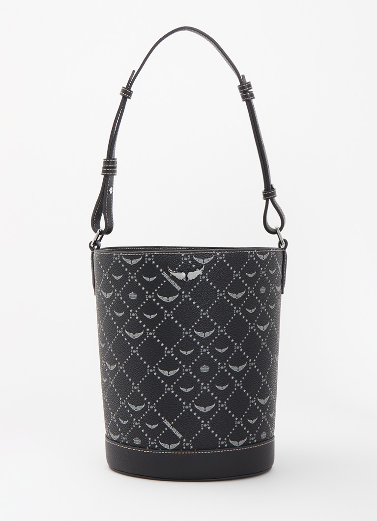 Zadig&Voltaire Dames Z Nano monogram schoudertas van leer met verstelbare schouderriem in de kleur Zwart