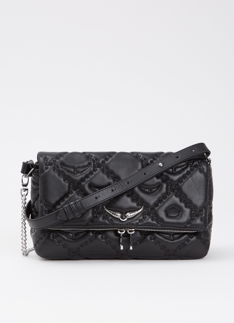 Zadig&Voltaire Dames Rock II schoudertas van lamsleer met quilt patroon in de kleur Zwart