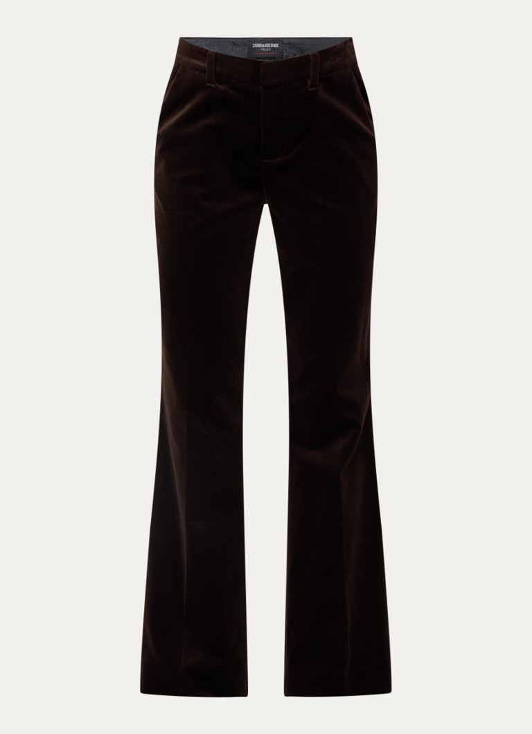 Zadig&Voltaire Dames Prevy high waist flared fit pantalon van fluweel met steekzakken in de kleur Donkerbruin