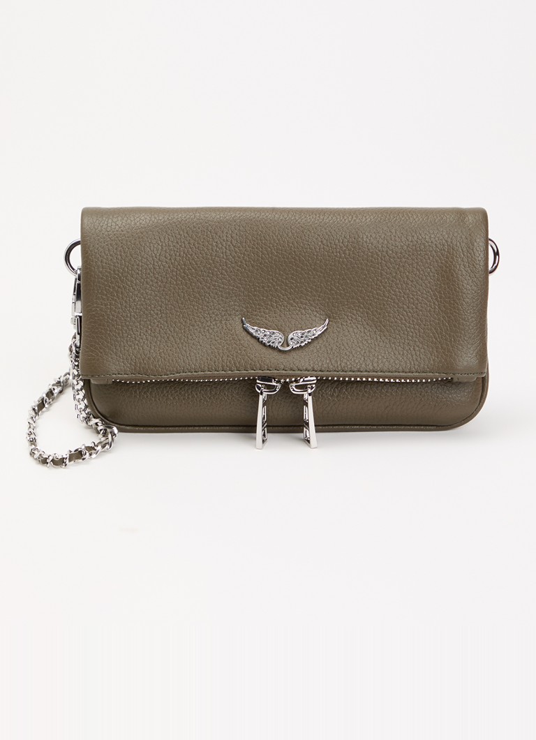 Zadig&Voltaire Dames Rock Nano clutch van leer met afneembare schouderriem in de kleur Khaki