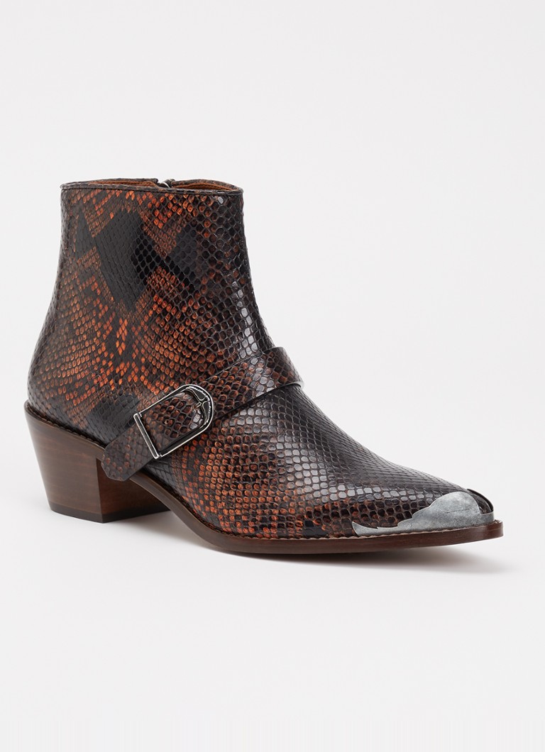 Zadig&Voltaire Dames Tylow Wild Mirror cowboylaars van kalfsleer met slangenstructuur in de kleur Roodbruin