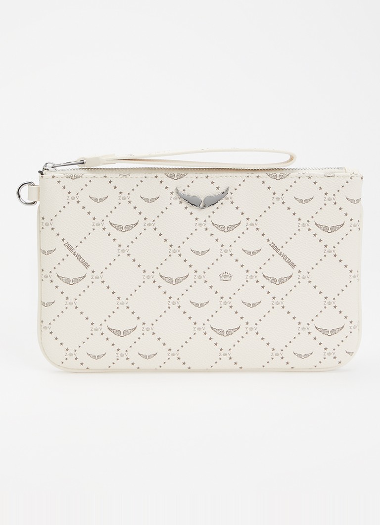 Zadig&Voltaire Dames Z clutch van leer met logoprint in de kleur Gebroken wit