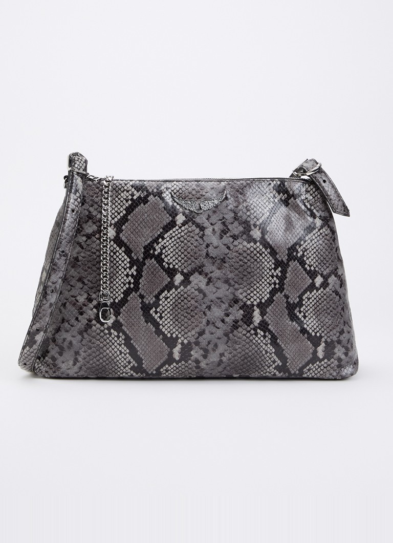 Zadig&Voltaire Dames Jim Wild schoudertas van leer met slangenprint in de kleur Donkergrijs