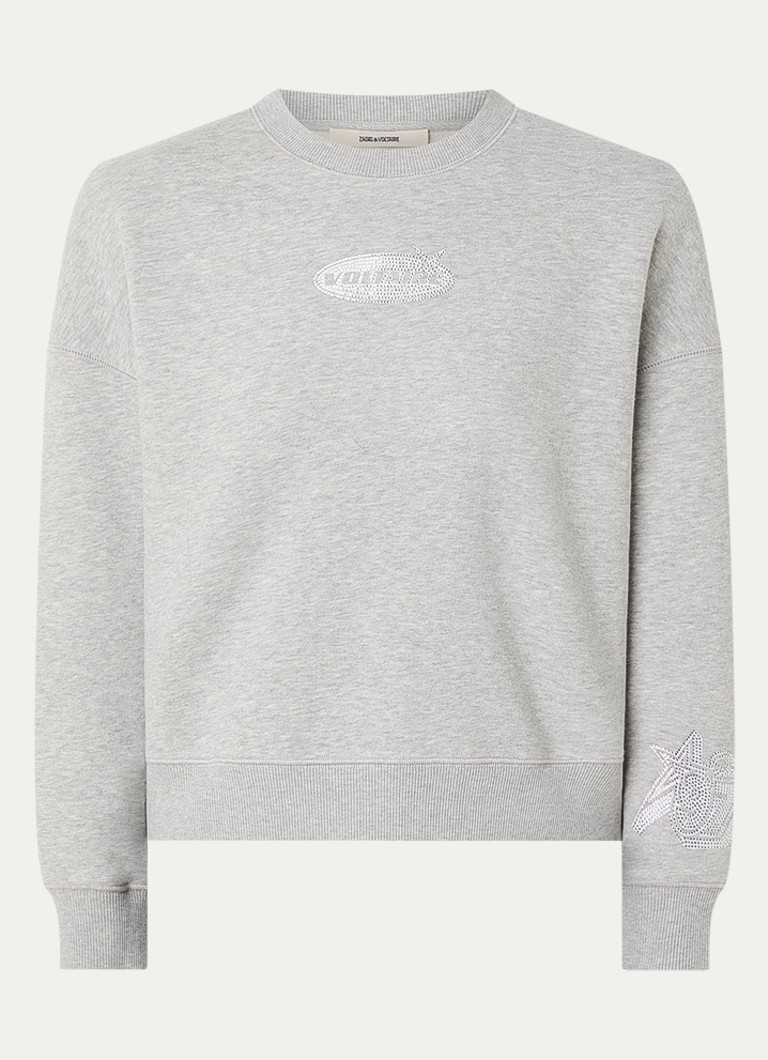 Zadig&Voltaire Dames Mira sweater met logoprint en strass in de kleur Grijsmele