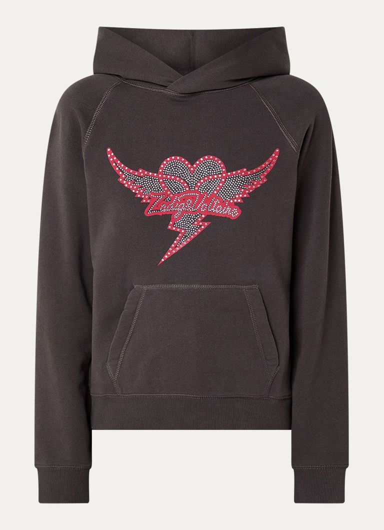 Zadig&Voltaire Dames Georgy hoodie met logoprint en strass in de kleur Antraciet
