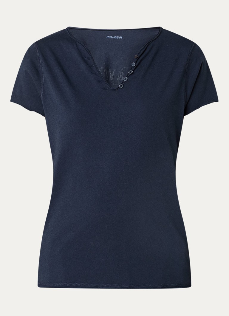 Zadig&Voltaire Dames Tunesien T-shirt met V-hals in de kleur Donkerblauw