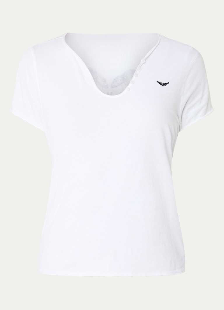 Zadig&Voltaire Dames Tunisien T-shirt met logo- en backprint in de kleur Wit