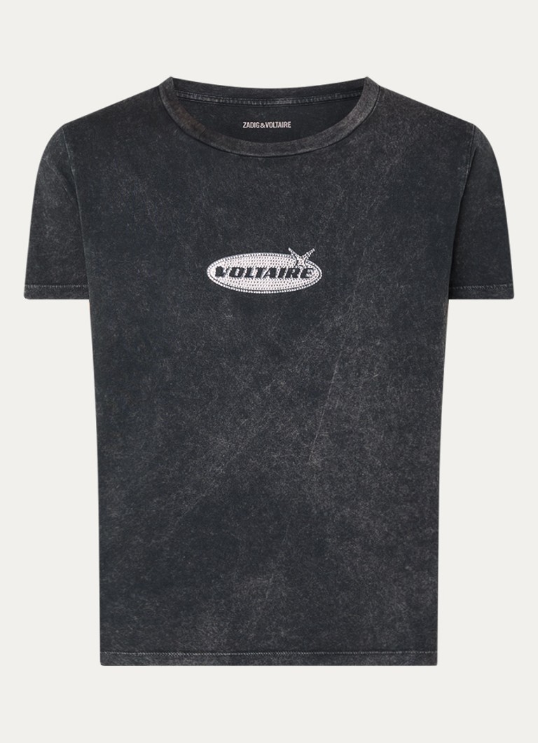 Zadig&Voltaire Dames Alys T-shirt met logoprint en strass in de kleur Antraciet