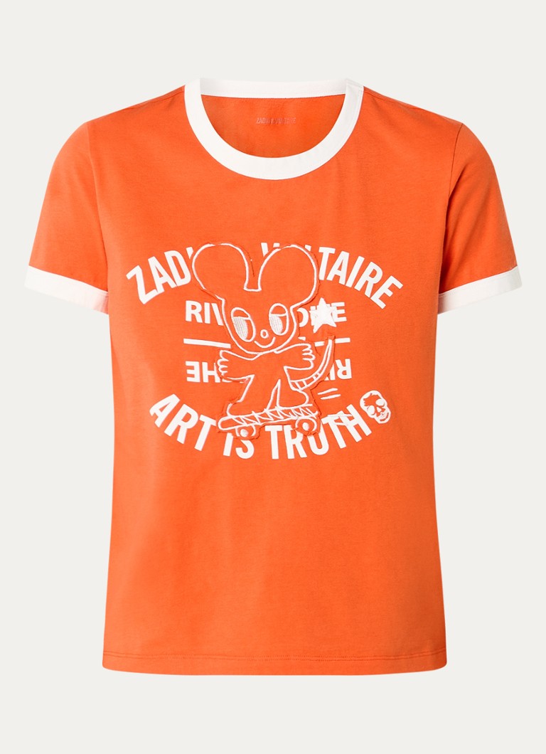 Zadig&Voltaire Dames Woos T-shirt met logoprint en borduring in de kleur Oranje