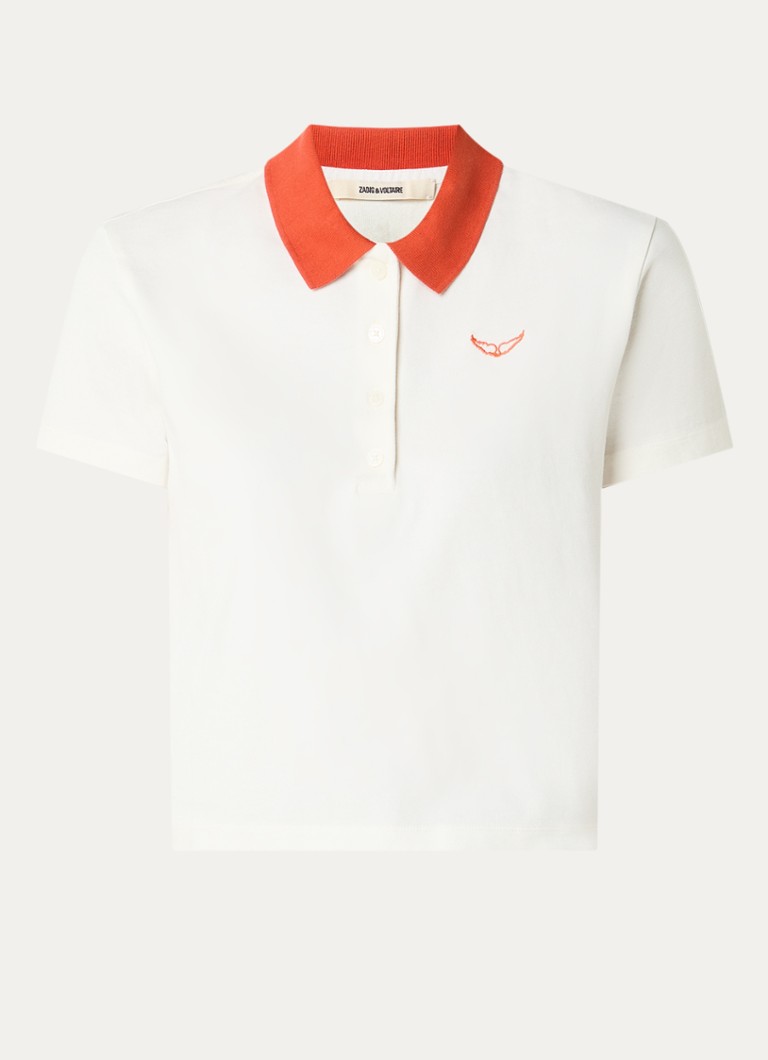 Zadig&Voltaire Dames Mirta cropped polo met logoborduring in de kleur Gebroken wit