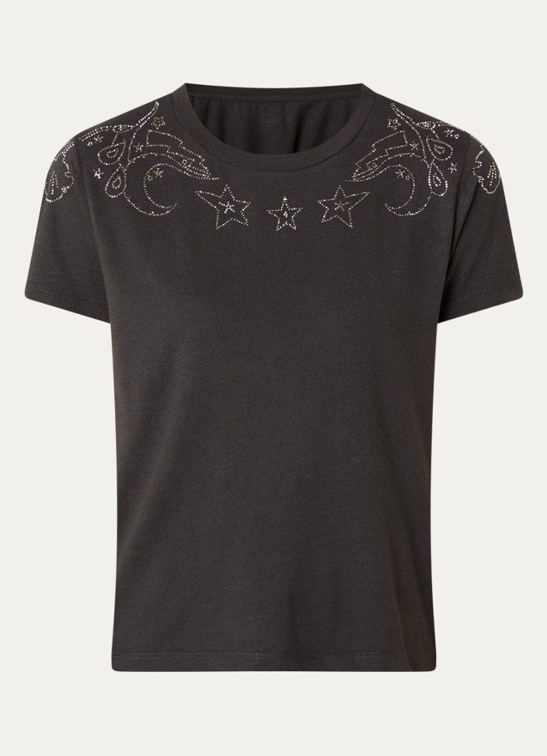 Zadig&Voltaire Dames Alys T-shirt in linnenblend met strass in de kleur Antraciet