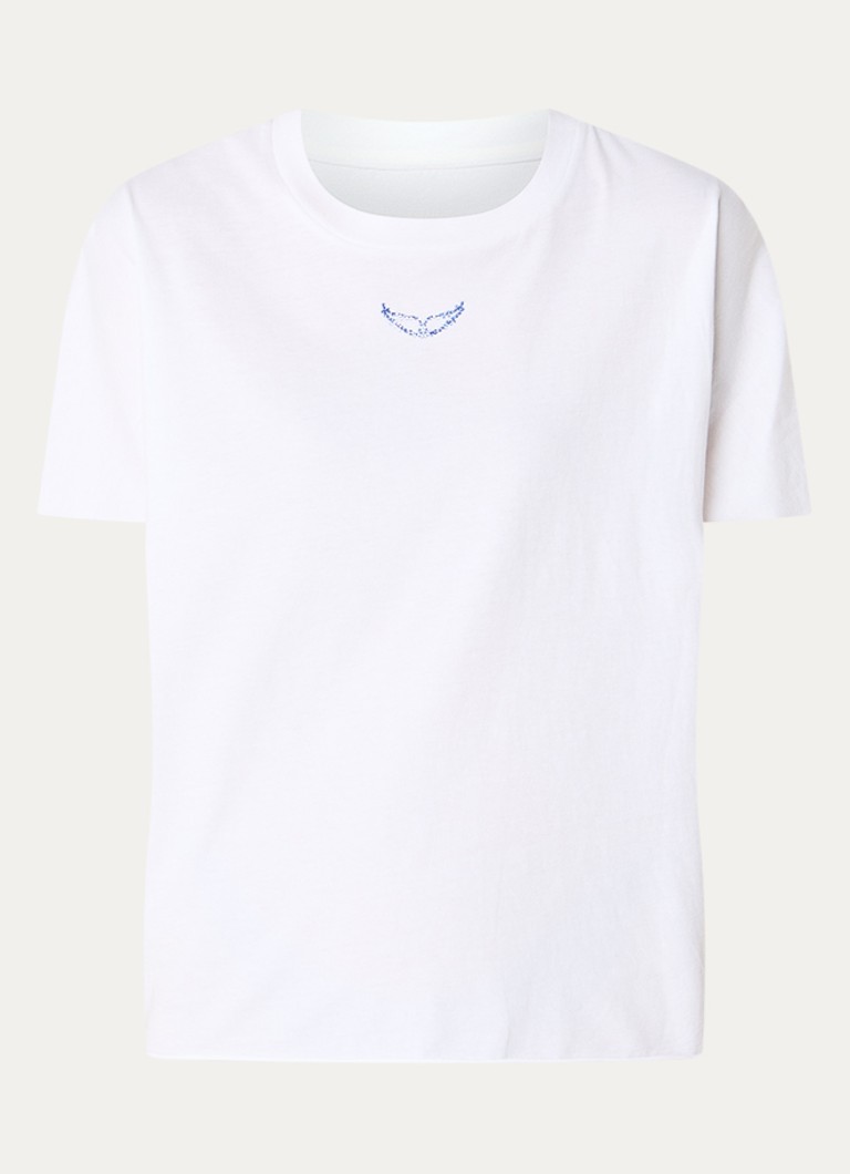 Zadig&Voltaire Dames Tommer Once T-shirt met front- en backprint van strass in de kleur Wit
