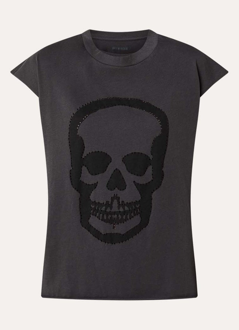 Zadig&Voltaire Dames Cloe T-shirt met print en strass in de kleur Donkergrijs