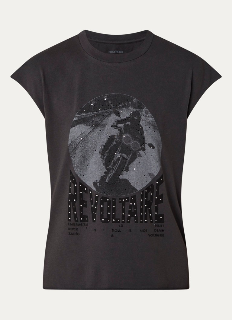 Zadig&Voltaire Dames Cloe mouwloos T-shirt met print en strass in de kleur Donkergrijs