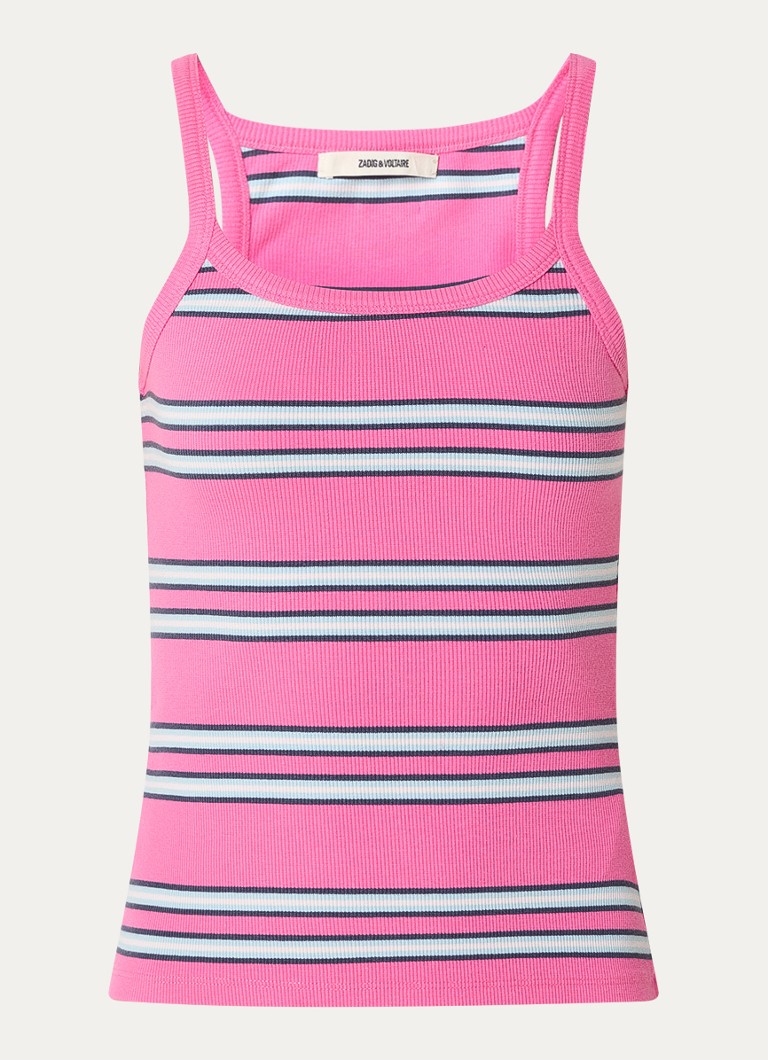 Zadig&Voltaire Dames Albao ribgebreide tanktop met streepprint in de kleur Fuchsia