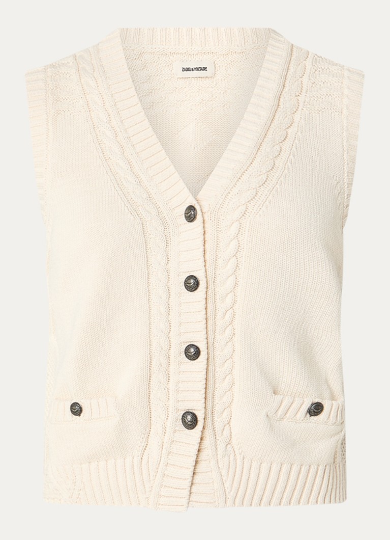 Zadig&Voltaire Dames Mally grofgebreid vest in merino wolblend in de kleur Beige