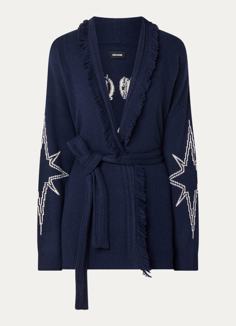 Zadig&Voltaire Dames Alpa fijngebreid vest in kasjmierblend met strikceintuur in de kleur Donkerblauw