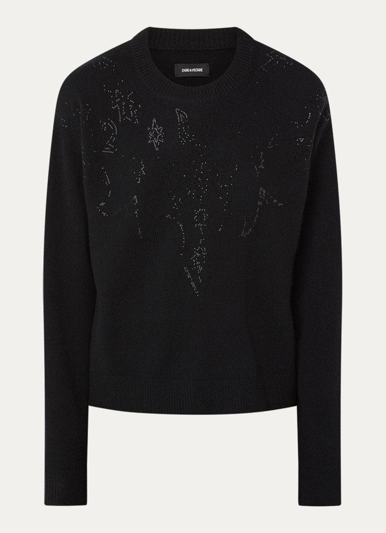 Zadig&Voltaire Dames Markuz fijngebreide trui van kasjmier met strass in de kleur Zwart