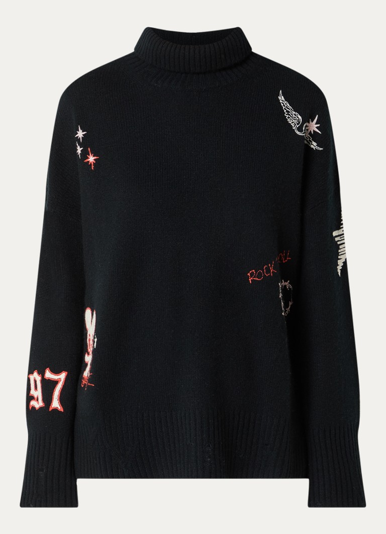 Zadig&Voltaire Dames Bleeza fijngebreide trui van kasjmier met destroyed afwerking in de kleur Zwart