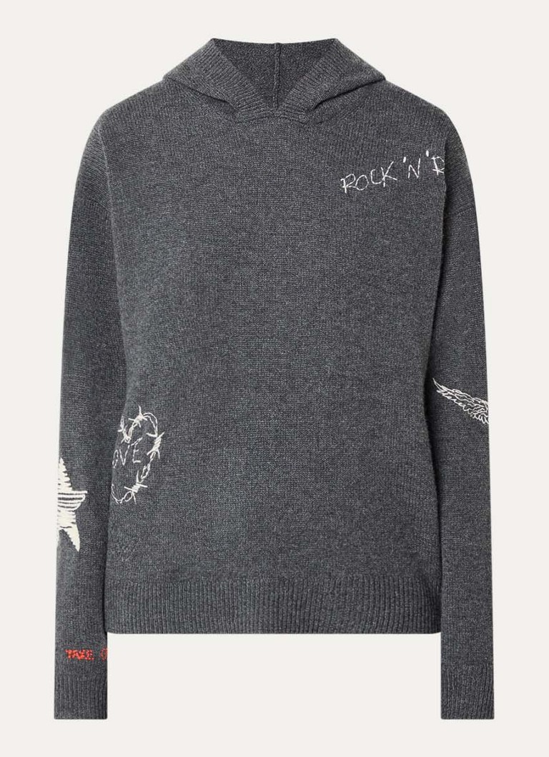 Zadig&Voltaire Dames Markyz fijngebreide hoodie met borduring in de kleur Donkergrijs