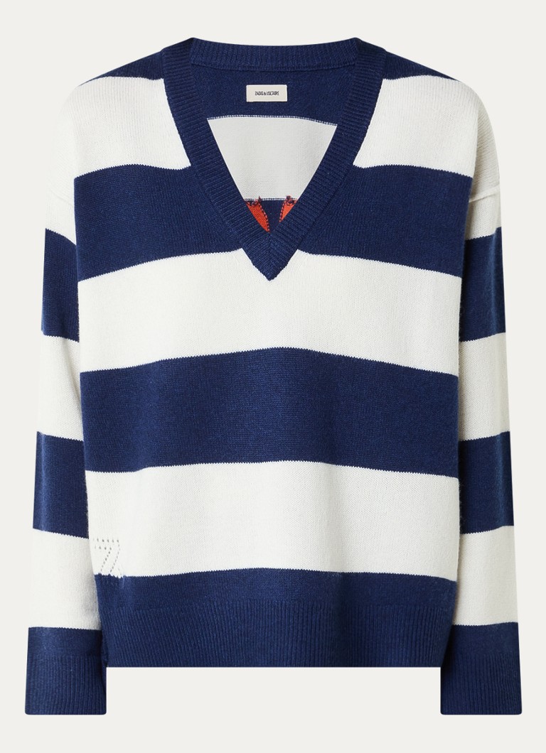 Zadig&Voltaire Dames Mikyz fijngebreide trui in kasjmierblend met backprint in de kleur Donkerblauw