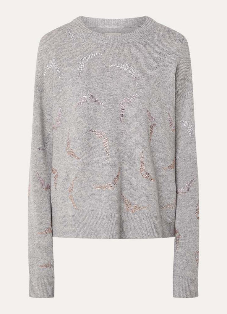 Zadig&Voltaire Dames Markuz fijngebreide trui van kasjmier met strass in de kleur Lichtgrijs
