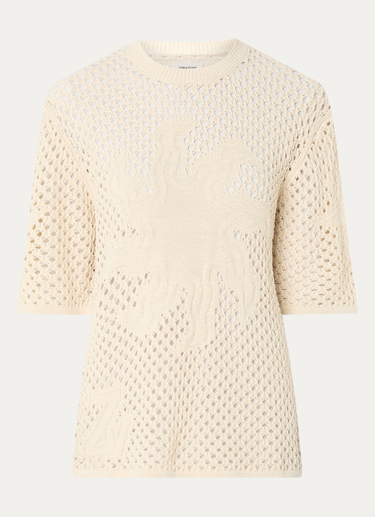 Zadig&Voltaire Dames Malyna grofgebreide top met opengewerkt dessin in de kleur Beige