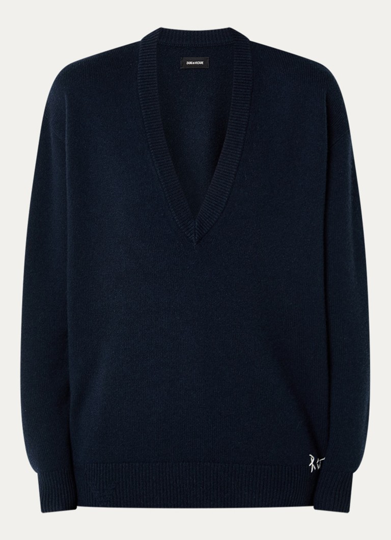 Zadig&Voltaire Dames Swyny fijngebreide trui in kasjmierblend met V-hals in de kleur Donkerblauw