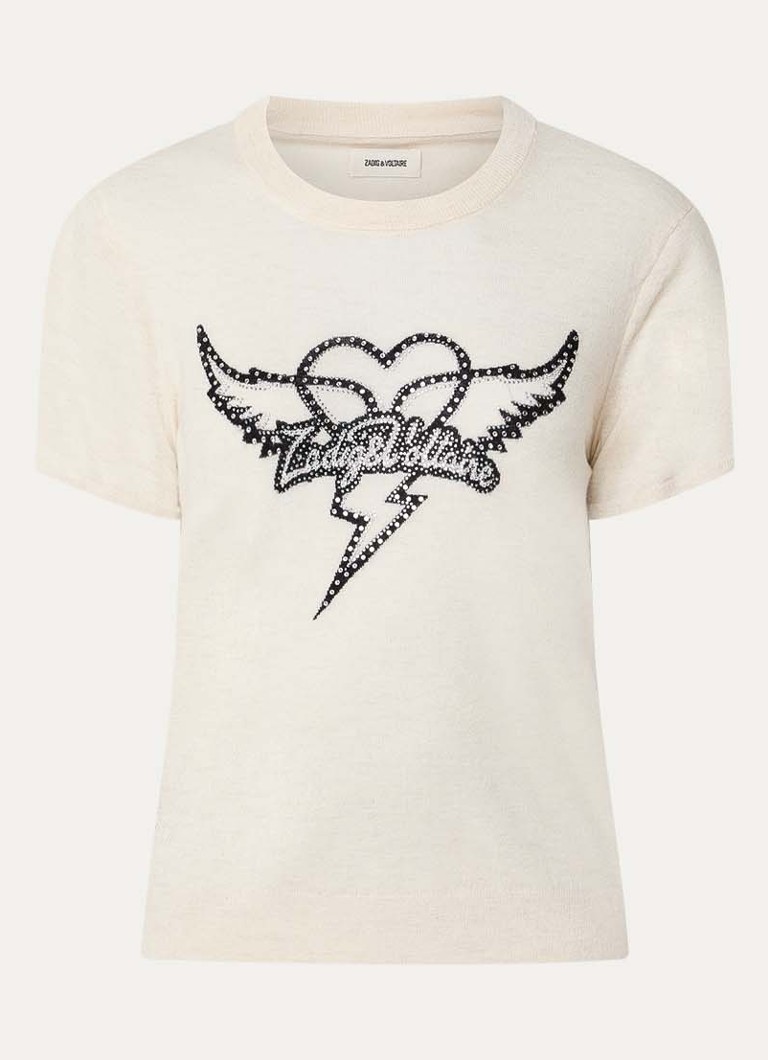 Zadig&Voltaire Dames Aero T-shirt met logo van kasjmier in de kleur Vanillegeel