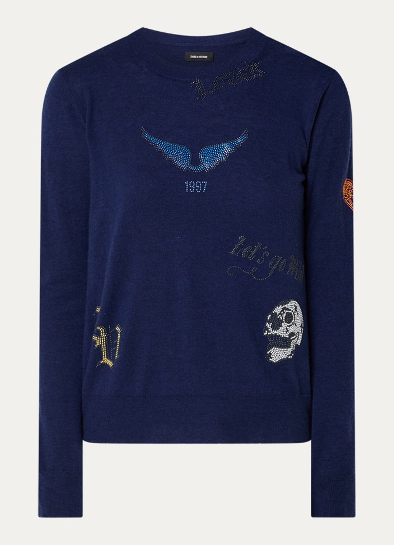 Zadig&Voltaire Dames Miss fijngebreide pullover met strass in de kleur Donkerblauw