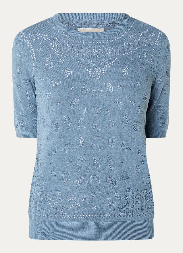 Zadig&Voltaire Dames Dolly fijngebreide trui met opengewerkt dessin in de kleur Staalblauw