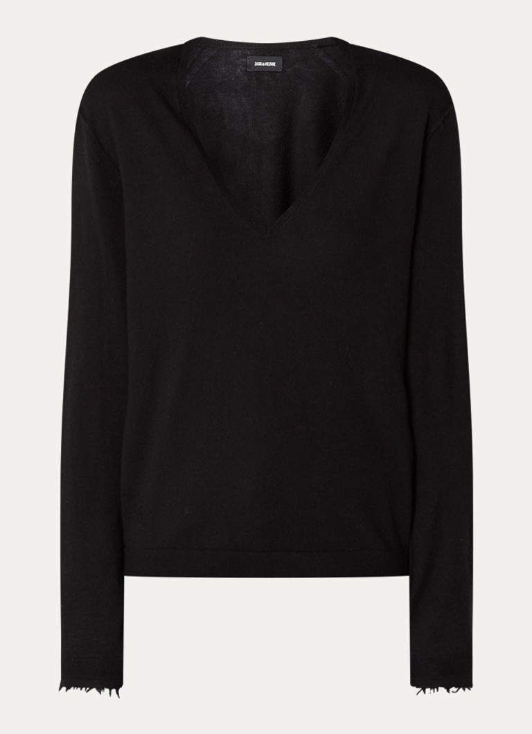 Zadig&Voltaire Dames Rivy fijngebreide pullover van kasjmier met destroyed afwerking in de kleur Zwart