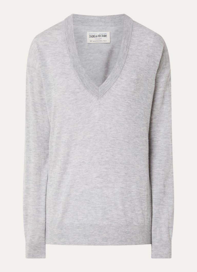 Zadig&Voltaire Dames Swyny fijngebreide trui van kasjmier met logo in de kleur Lichtgrijs
