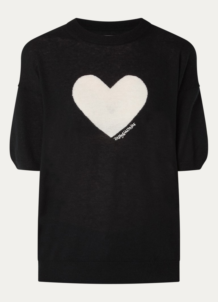 Zadig&Voltaire Dames Idaz fijngebreide T-shirt van kasjmier met ingebreid patroon in de kleur Zwart