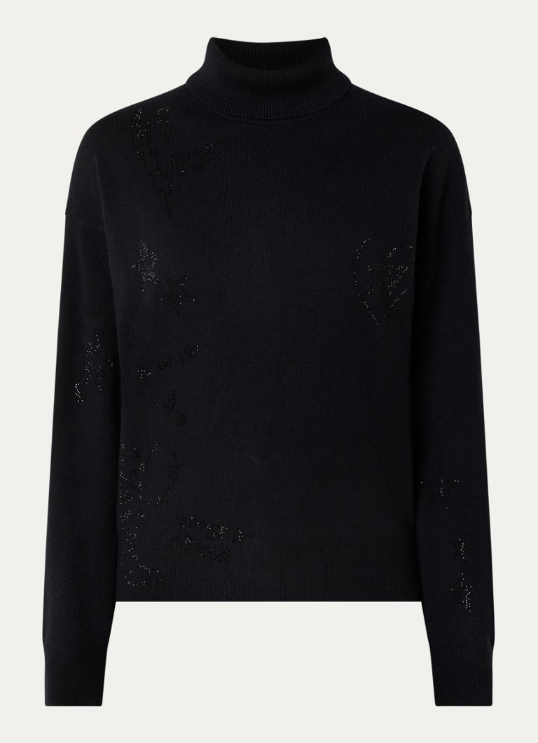 Zadig&Voltaire Dames Souly fijngebreide coltrui van kasjmier met strass in de kleur Zwart