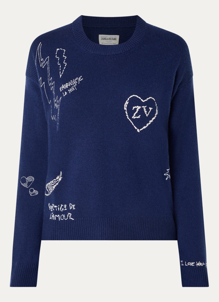 Zadig&Voltaire Dames Markuz fijngebreide trui met borduring in de kleur Donkerblauw