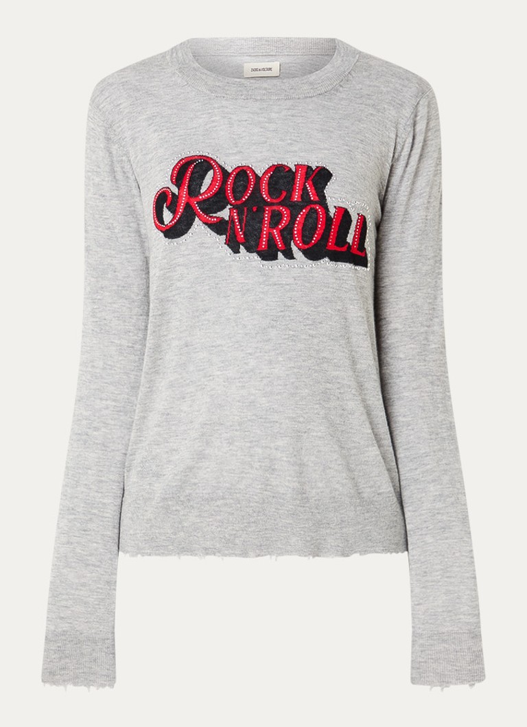 Zadig&Voltaire Dames Miss fijngebreide pullover van kasjmier met strass in de kleur Grijsmele
