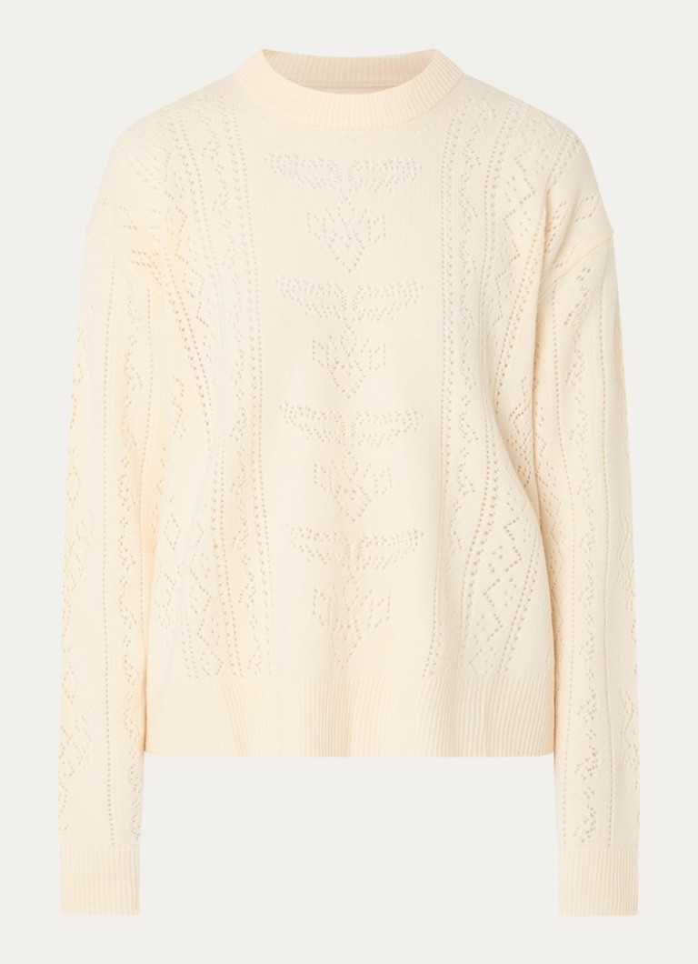 Zadig&Voltaire Dames Markuz fijngebreide trui in wolblend met opengewerkt dessin in de kleur Creme