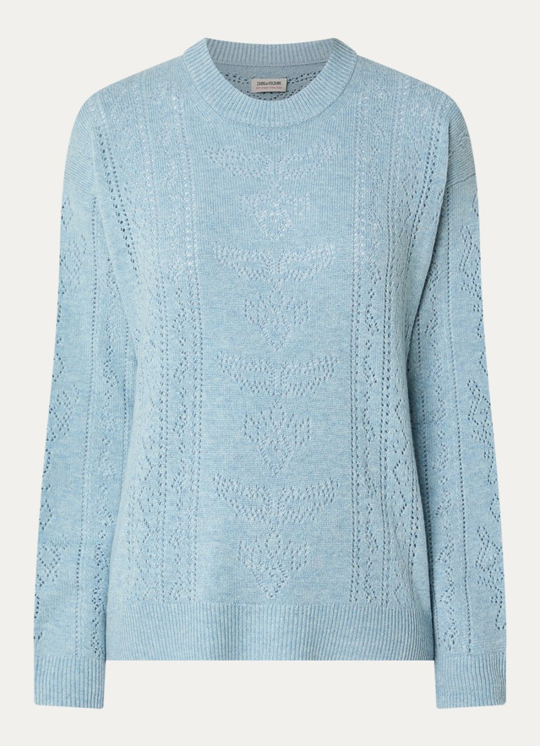 Zadig&Voltaire Dames Markuz fijngebreide trui in wolblend met opengewerkt dessin in de kleur Blauwgrijs