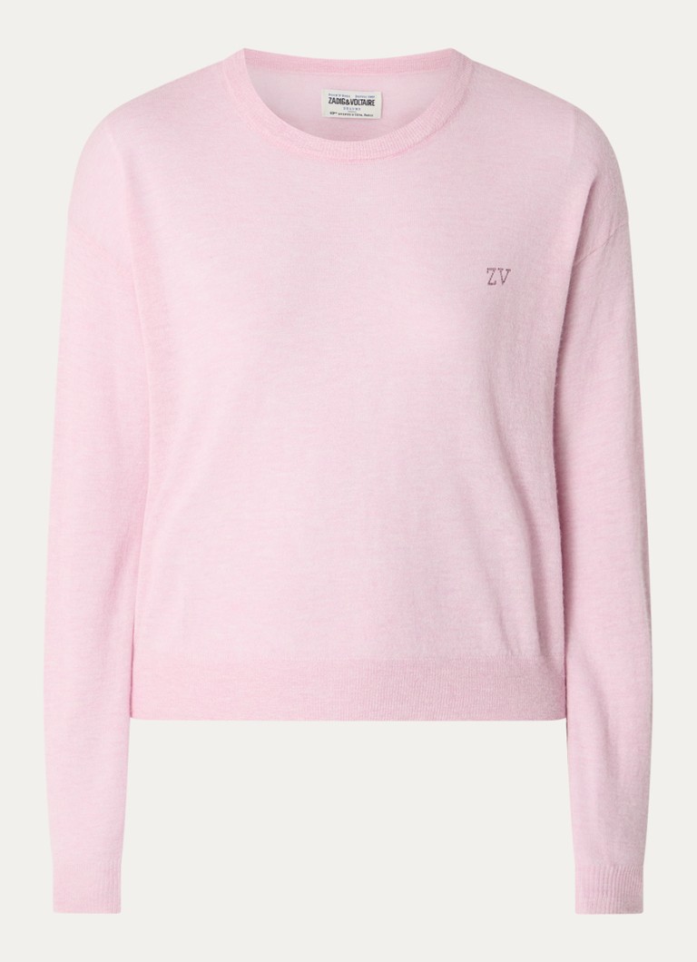 Zadig&Voltaire Dames Swapy fijngebreide trui van kasjmier met logo en strass in de kleur Lichtroze