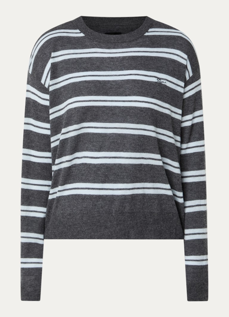 Zadig&Voltaire Dames Swapy fijngebreide trui van kasjmier met streepprint in de kleur Antraciet