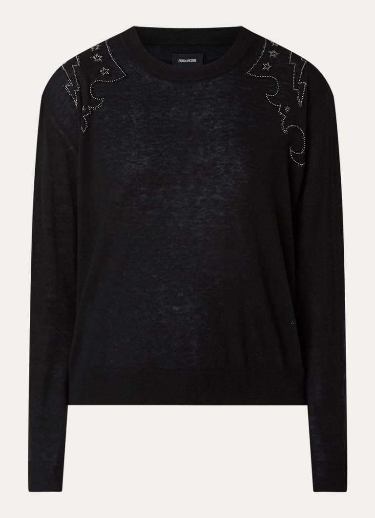 Zadig&Voltaire Dames Swapy fijngebreide trui van kasjmier met strass in de kleur Zwart