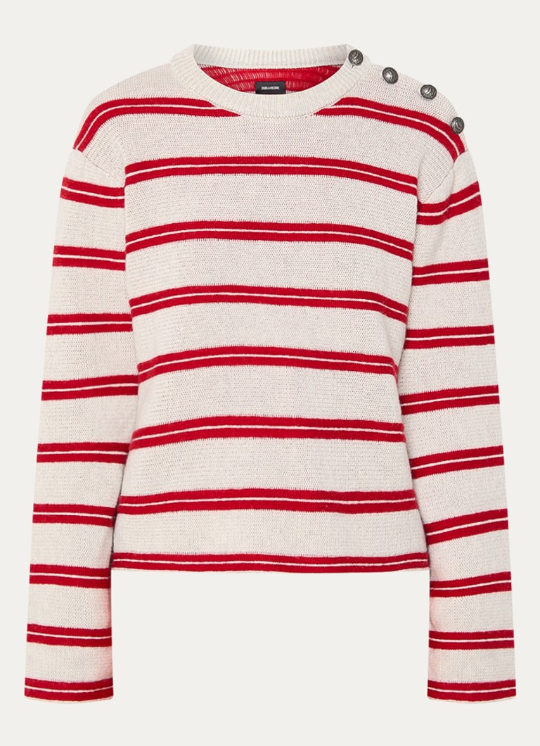 Zadig&Voltaire Dames Spikyz grofgebreide trui met streepprint in de kleur Donkerrood