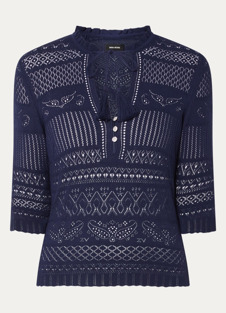 Zadig&Voltaire Dames Mem fijngebreide top met opengewerkt dessin in de kleur Donkerblauw