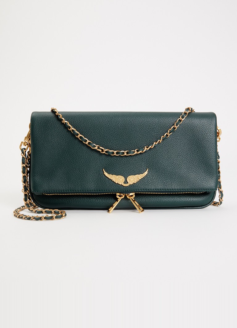 Zadig&Voltaire Dames Rock Grained clutch van leer met afneembare schouderriem in de kleur Mosgroen